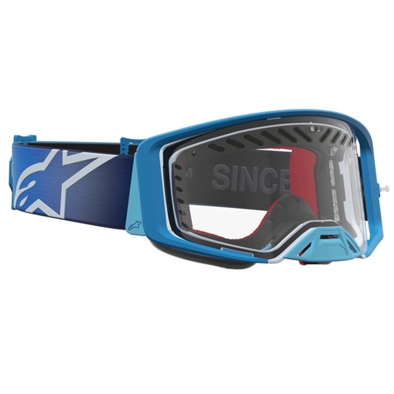 Alpinestars Supertech Dura Air Fluid sini-hopea motocrossilasit kirkkaalla pleksilasilla