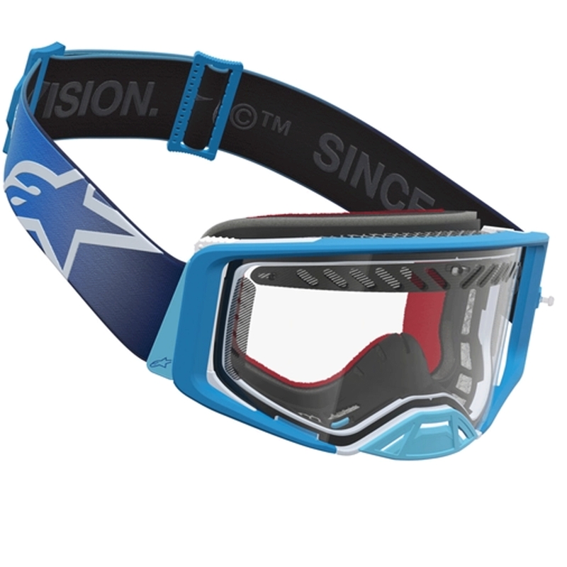 Alpinestars Supertech Dura Air Fluid sini-hopea motocrossilasit kirkkaalla pleksilasilla