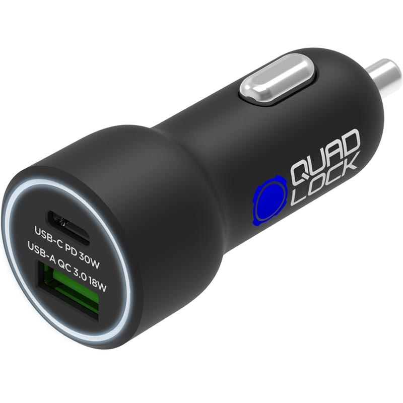 Quad Lock® 48W USB-C PD + USB-A QC 3.0 Autolaturi Musta