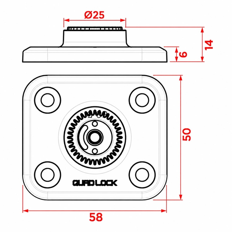 Quad Lock® 360 litteä pohja musta