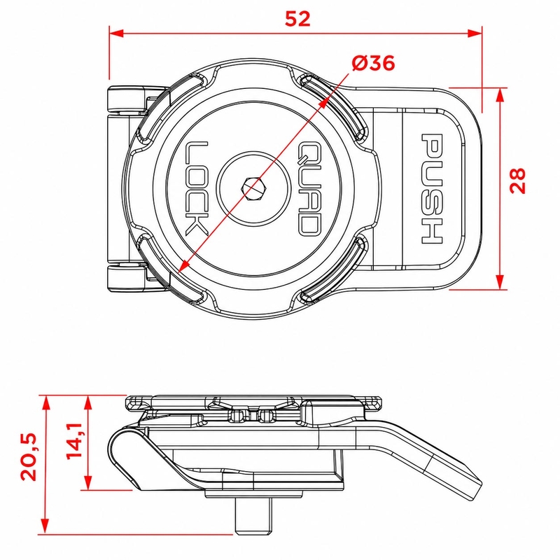 Quad Lock® 360 Lyhytvipuinen Matkapuhelinpidike Musta