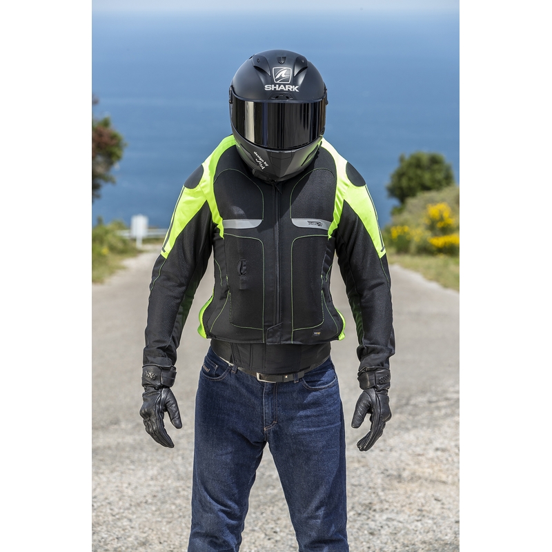 Airbag-takki HELITE Vented musta-fluokokeltainen