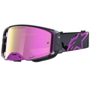 Alpinestars Supertech Lone violetit camo-kuvioiset motocrossilasit peilipinkillä pleksilasilla
