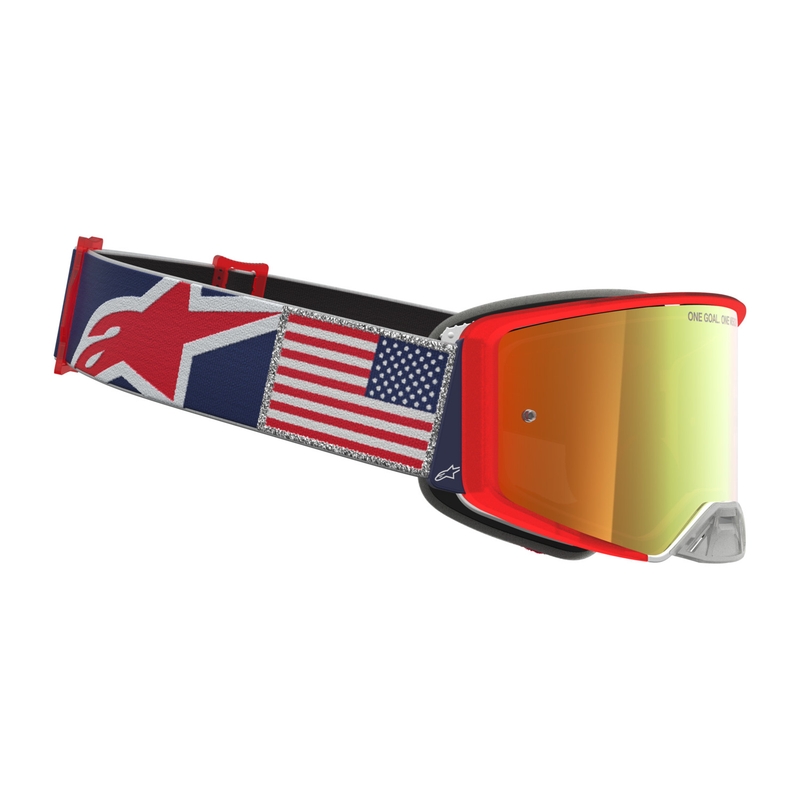 Alpinestars Supertech Fiftyfold crossilasit sini-puna-valkoiset peilipleksilasilla