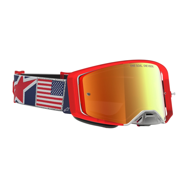Alpinestars Supertech Fiftyfold crossilasit sini-puna-valkoiset peilipleksilasilla