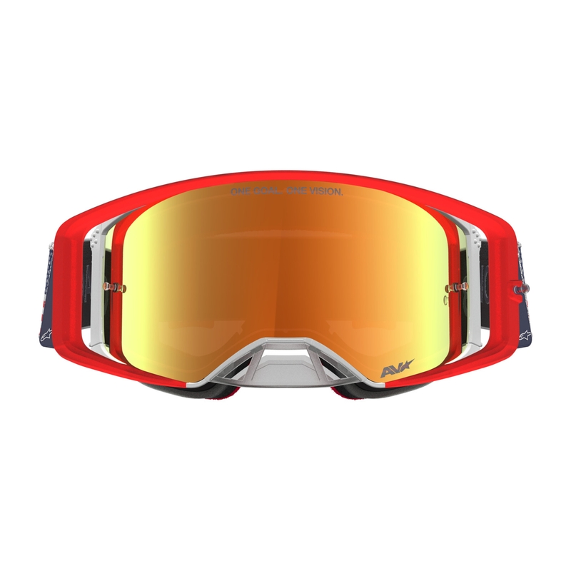 Alpinestars Supertech Fiftyfold crossilasit sini-puna-valkoiset peilipleksilasilla