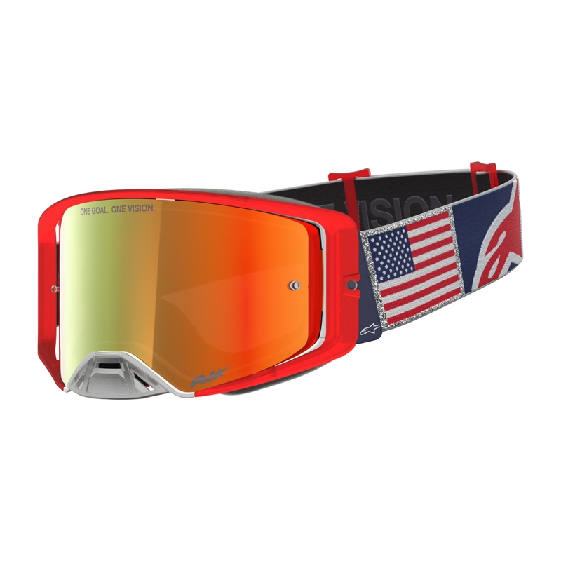 Alpinestars Supertech Fiftyfold crossilasit sini-puna-valkoiset peilipleksilasilla