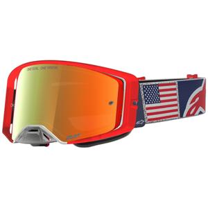 Alpinestars Supertech Fiftyfold crossilasit sini-puna-valkoiset peilipleksilasilla