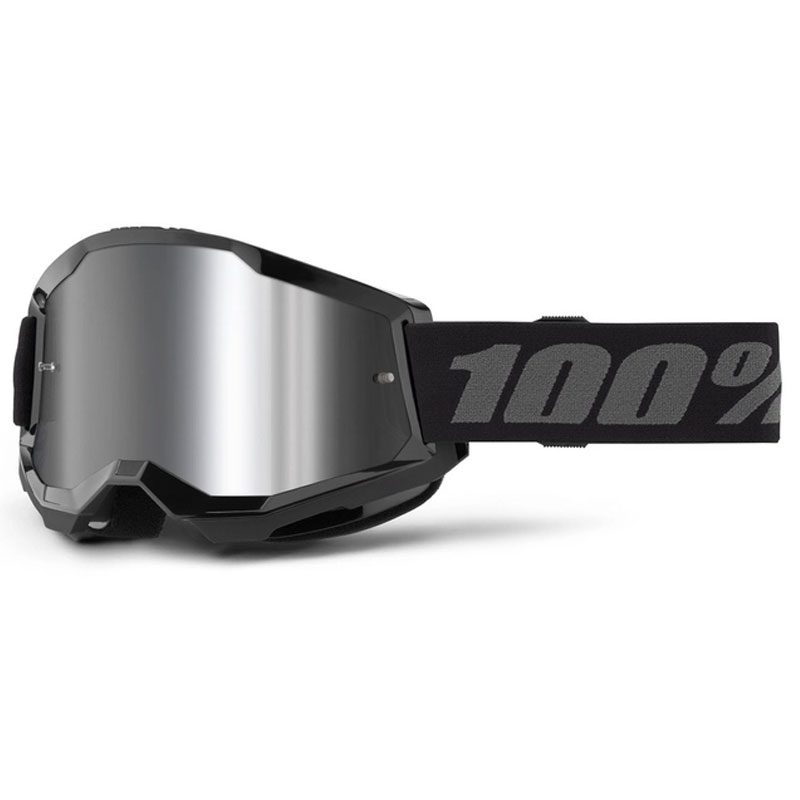 Motocross lasit 100% STRATA 2 Uusi musta (hopea plexi)