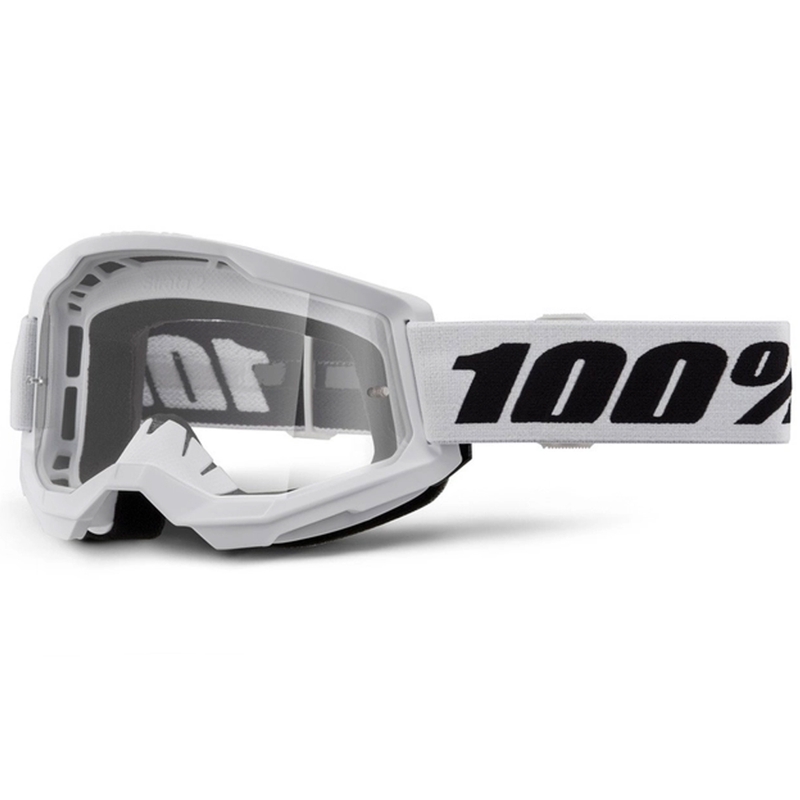 Motocross lasit 100% STRATA 2 Uusi valkoinen (kirkas pleksi)