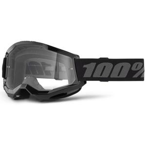 Motocross lasit 100% STRATA 2 Uusi musta (kirkas pleksi)