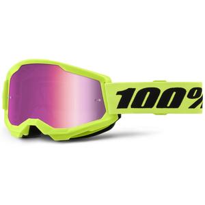 Motocross suojalasit 100% STRATA 2 Uusi fluo keltainen (vaaleanpunainen pleksi)
