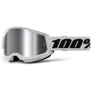 Motocross lasit 100% STRATA 2 Uusi valkoinen (hopea plexi)