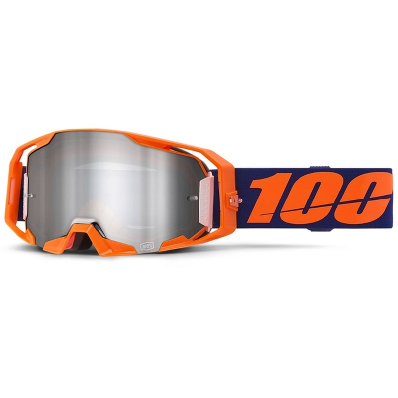 100% ARmatic Neon oranssit motocrosslasit hopeanvärisellä peilipleksillä varustettuna.
