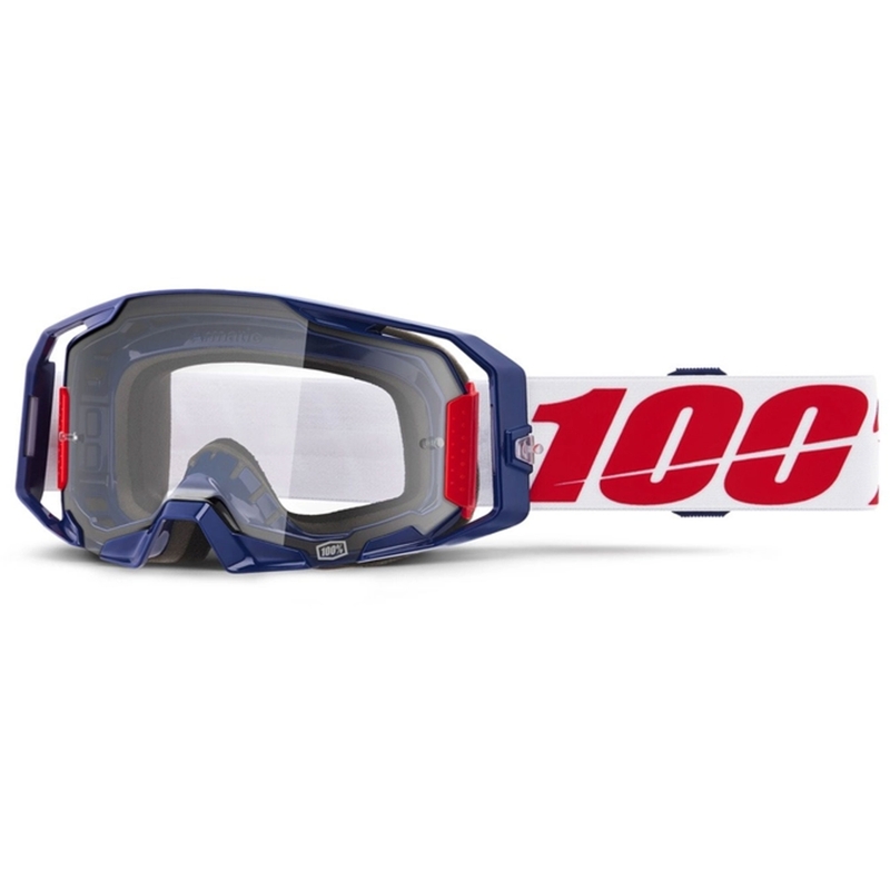 Motocross-lasit 100% ARmatic Mach Z kirkkaalla pleksillä varustettuna.