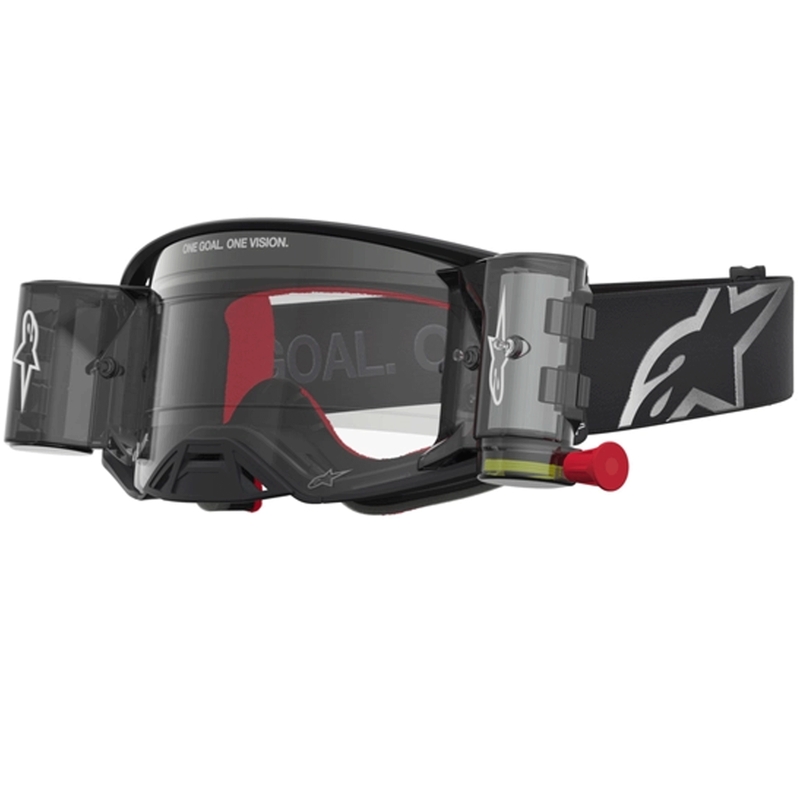 Alpinestars Supertech ROLL-OFF motocrossilasit musta-hopea kirkkaalla pleksilasilla