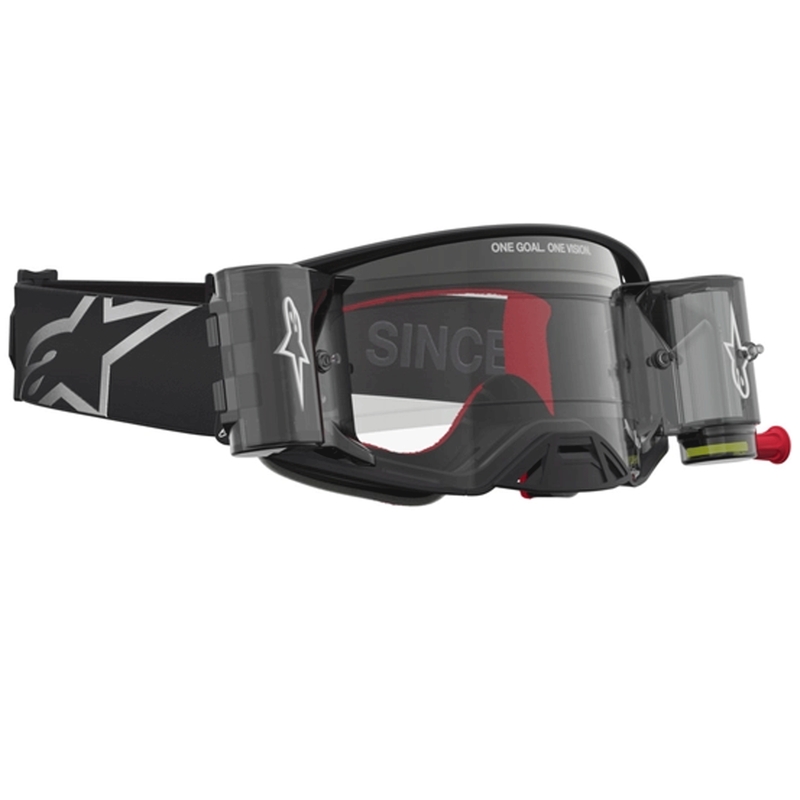Alpinestars Supertech ROLL-OFF motocrossilasit musta-hopea kirkkaalla pleksilasilla