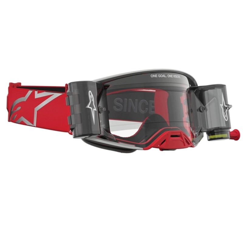 Alpinestars Supertech Firma puna-hopeiset motocrossilasit kirkkaalla pleksilasilla
