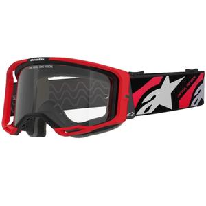Alpinestars Vision 8 Luar punaiset ja mustat motocrosslasit kirkkaalla linssillä varustettuna