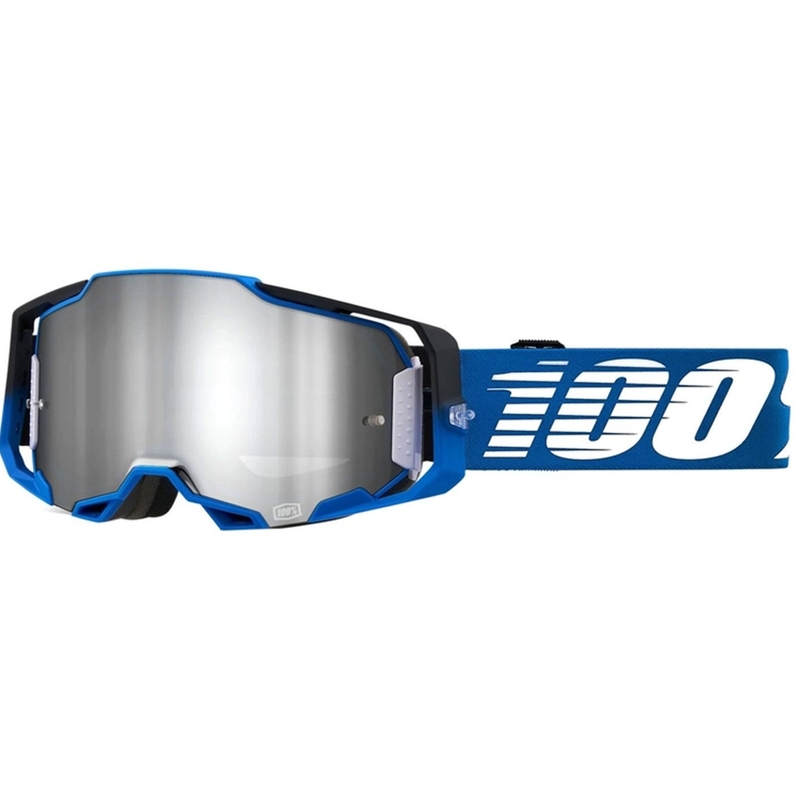 Motocross lasit 100% ARMEGA Rockchuck musta-valko-sininen (hopea plexi)