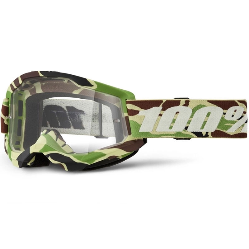 Motocross lasit 100% STRATA 2 New War Camo vihreä (kirkas pleksi)