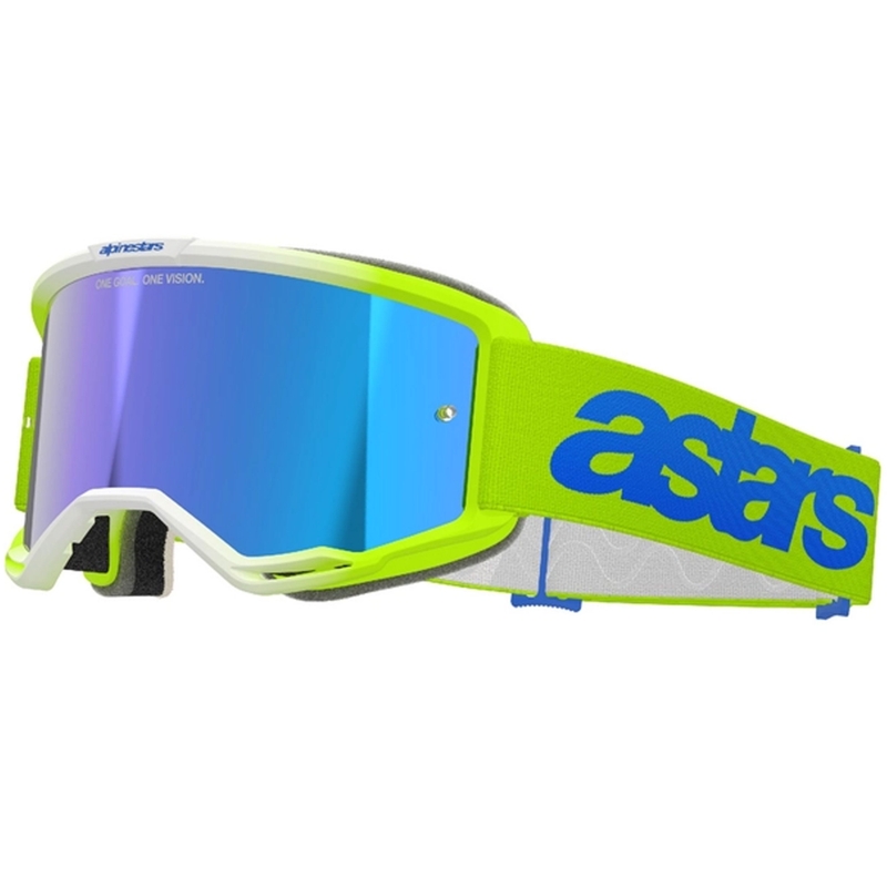 Alpinestars Vision 5 Blaze fluo-kelta-siniset motocross-lasit, joissa on peilattu sininen plexi