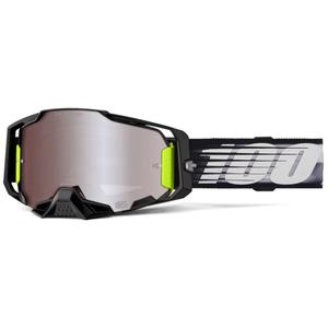 Motocross-lasit 100% ARMEGA Lightspeed hopeisella HIPER plexillä 100% ARMEGA Lightspeed ja hopeinen HIPER plexi