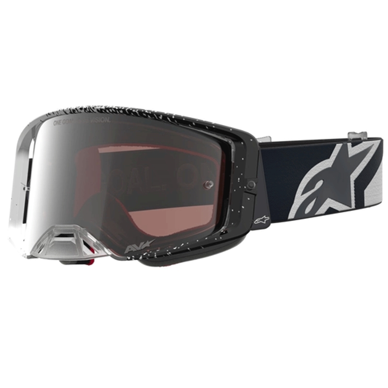 Alpinestars Supertech motocrossilasit, valko-musta, peilipinta hopeanvärisellä pleksilasilla