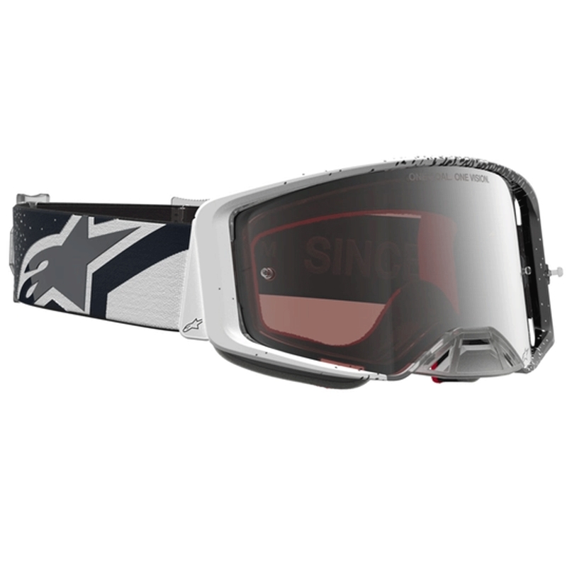 Alpinestars Supertech motocrossilasit, valko-musta, peilipinta hopeanvärisellä pleksilasilla