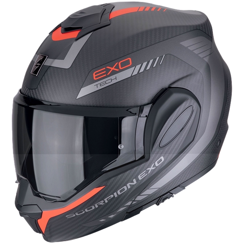 Taitettava moottoripyöräilykypärä Scorpion EXO-TECH EVO CARBON COSY matta musta-punainen - II. laatu