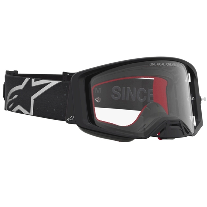 Alpinestars Supertech Vesta motocrossilasit musta-hopea kirkkaalla pleksilasilla