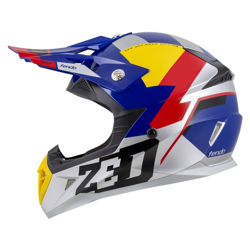 Motocross kypärä ZED X1.9 Tendo pearl sininen-punainen-keltainen-hopea - II. laatu