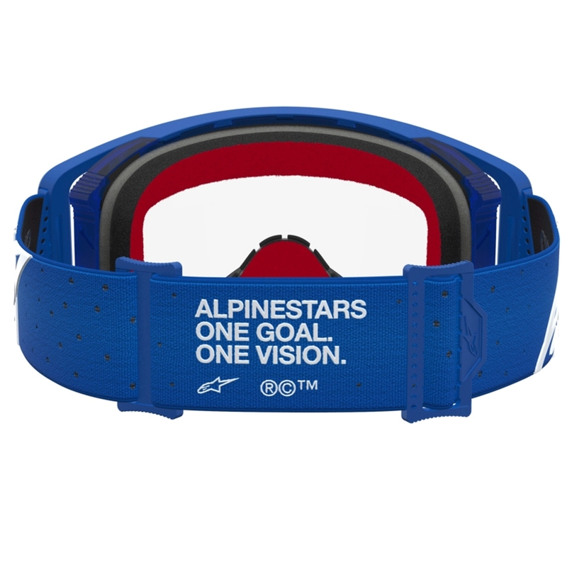 Alpinestars Supertech Vesta sinivalkoiset motocrossilasit kirkkaalla pleksilasilla