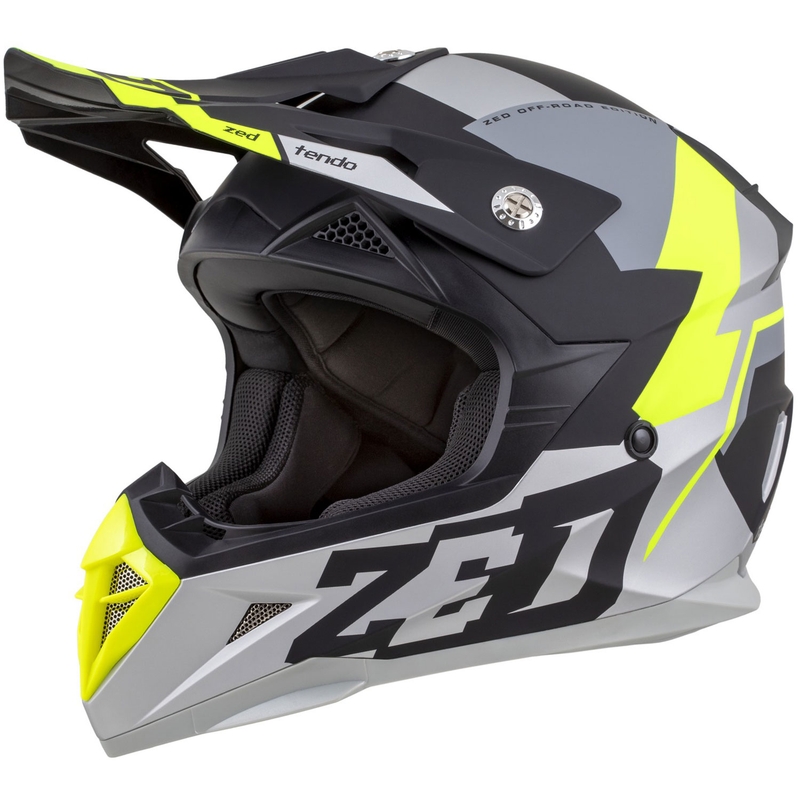 Lasten motocross kypärä ZED X1.9D TENDO mattamusta-tummanharmaa-vaaleanharmaa-fluokankeltainen - II. laatu