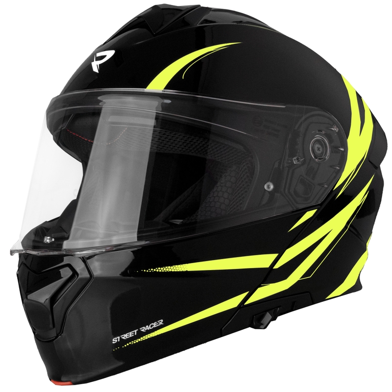 Avattava moottoripyöräkypärä Street Racer Fury musta-fluo keltainen 2 - II. laatu