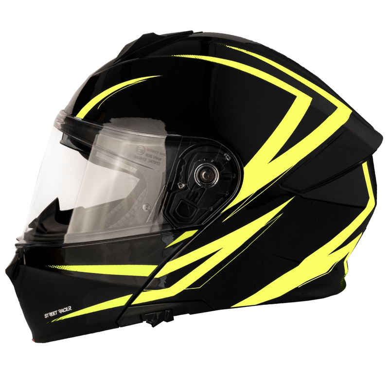 Avattava moottoripyöräkypärä Street Racer Fury musta-fluo keltainen 2 - II. laatu