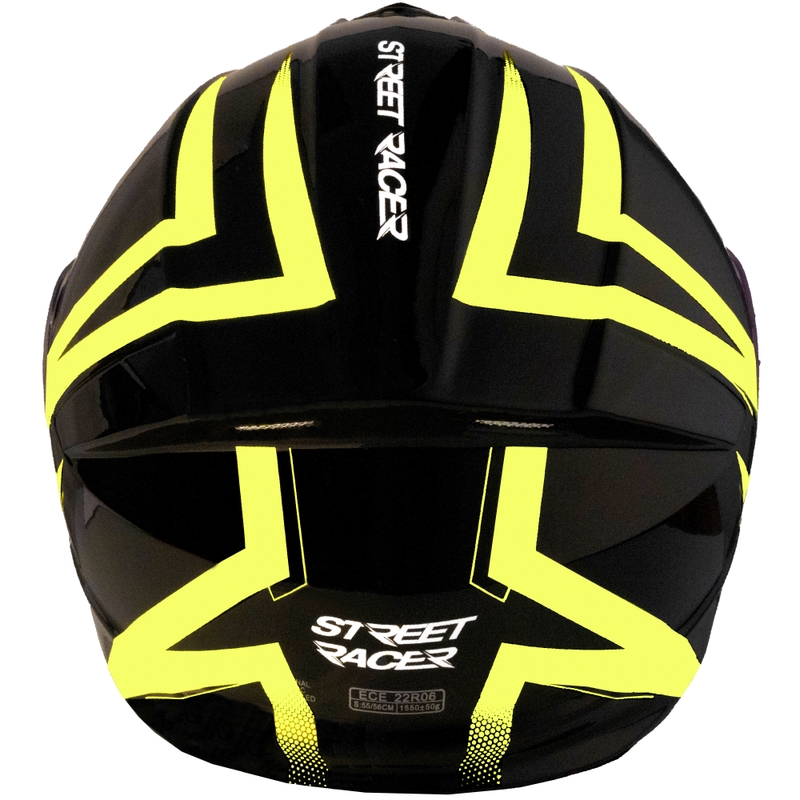 Avattava moottoripyöräkypärä Street Racer Fury musta-fluo keltainen 2 - II. laatu