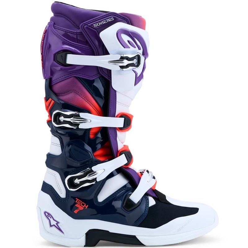 Alpinestars TECH 7 motocrossisaappaat violetti-valkoinen-tummansininen-fluo punainen