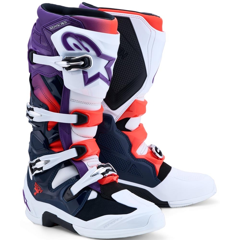 Alpinestars TECH 7 motocrossisaappaat violetti-valkoinen-tummansininen-fluo punainen