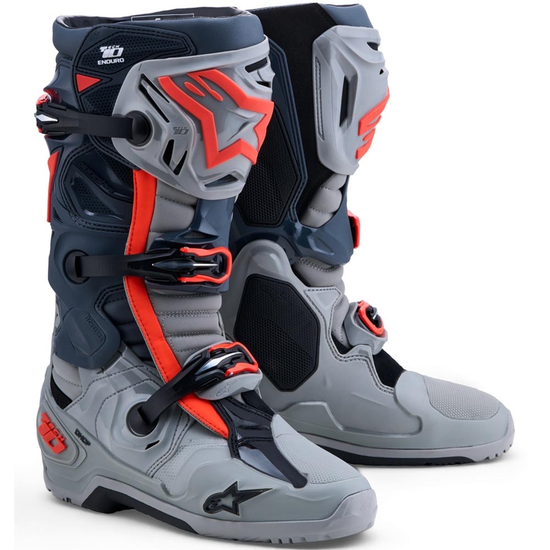 Alpinestars Tech 10 Enduro -moottoripyöräsaappaat Harmaa-Tummanharmaa-Fluo Punainen