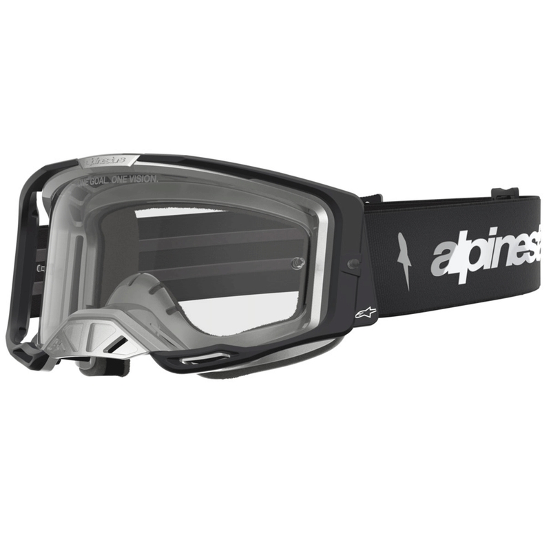 Alpinestars Vision 8 Amber motocrossilasit musta-hopea kirkkaalla pleksilasilla