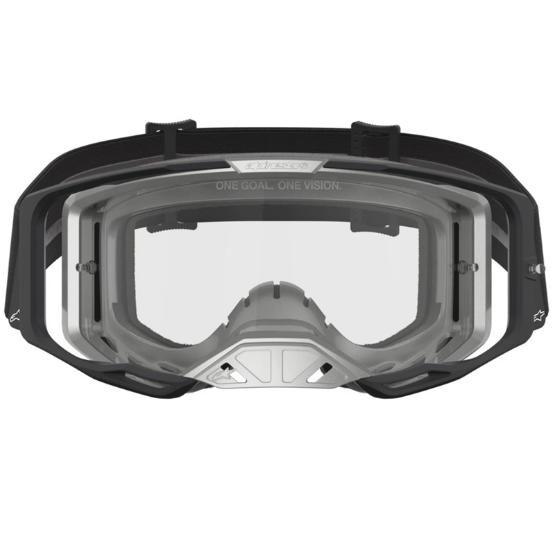 Alpinestars Vision 8 Amber motocrossilasit musta-hopea kirkkaalla pleksilasilla