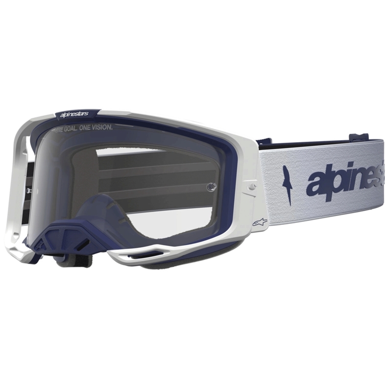 Alpinestars Vision 8 meripihkanväriset sinivalkoiset motocrossilasit kirkkaalla pleksilasilla