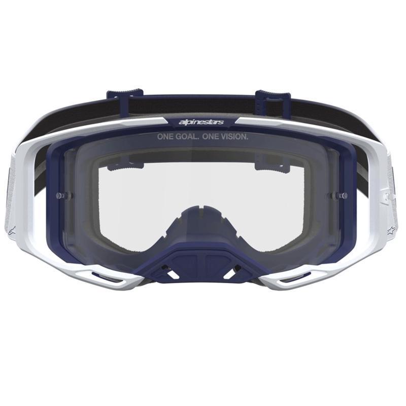 Alpinestars Vision 8 meripihkanväriset sinivalkoiset motocrossilasit kirkkaalla pleksilasilla