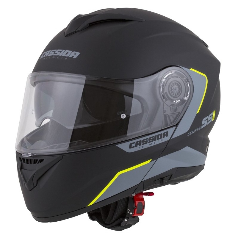 Vyklápěcí přilba na motorku Cassida Compress 2.0 Refraction černo-šedo-fluo žlutá výprodej