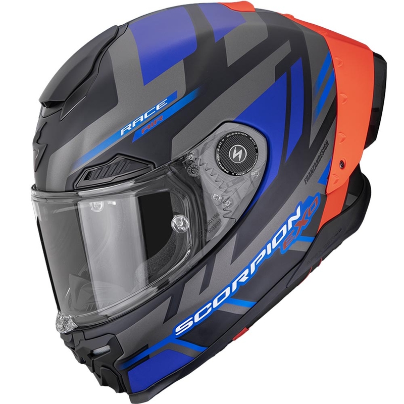 Scorpion EXO-RACE Air Carbon Fury täysikokoinen moottoripyöräkypärä mattamusta-harmaa-sininen