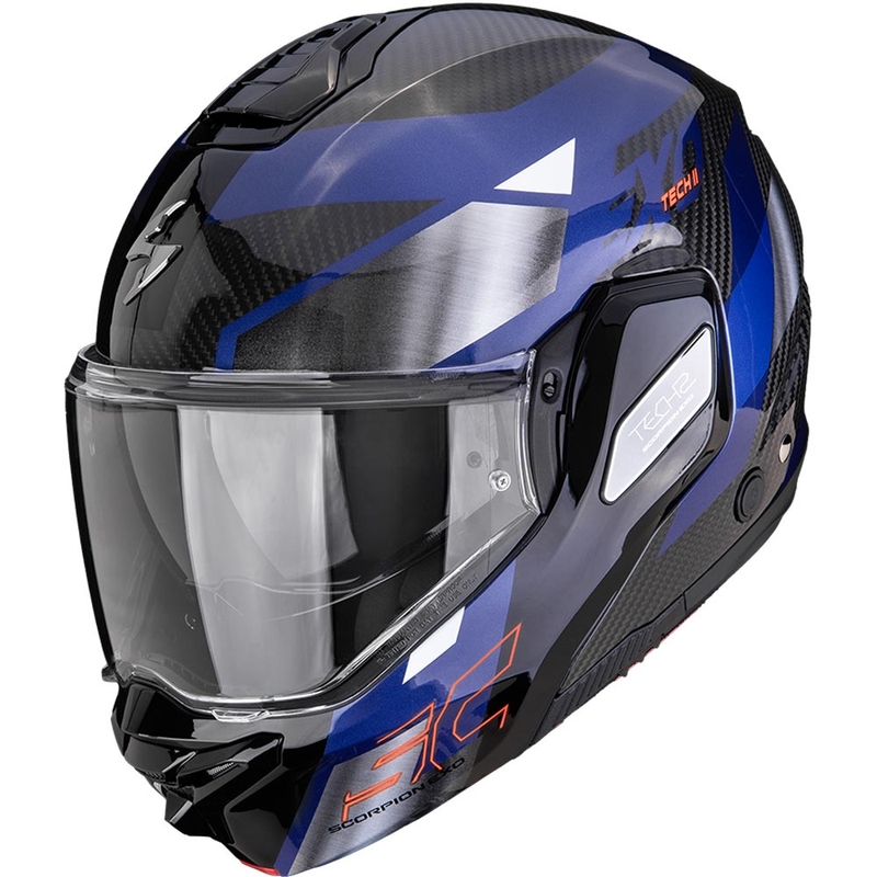 Scorpion EXO-TECH II Carbon Drift avattava moottoripyöräkypärä musta-hopea-sininen