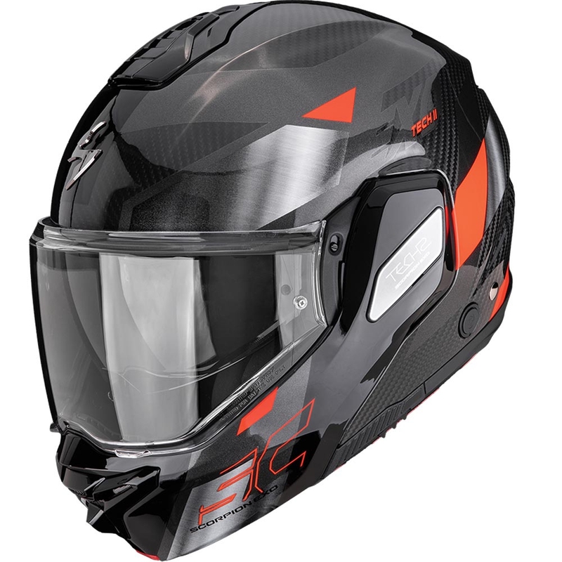 Scorpion EXO-TECH II Carbon Drift avattava moottoripyöräkypärä musta-hopea-punainen