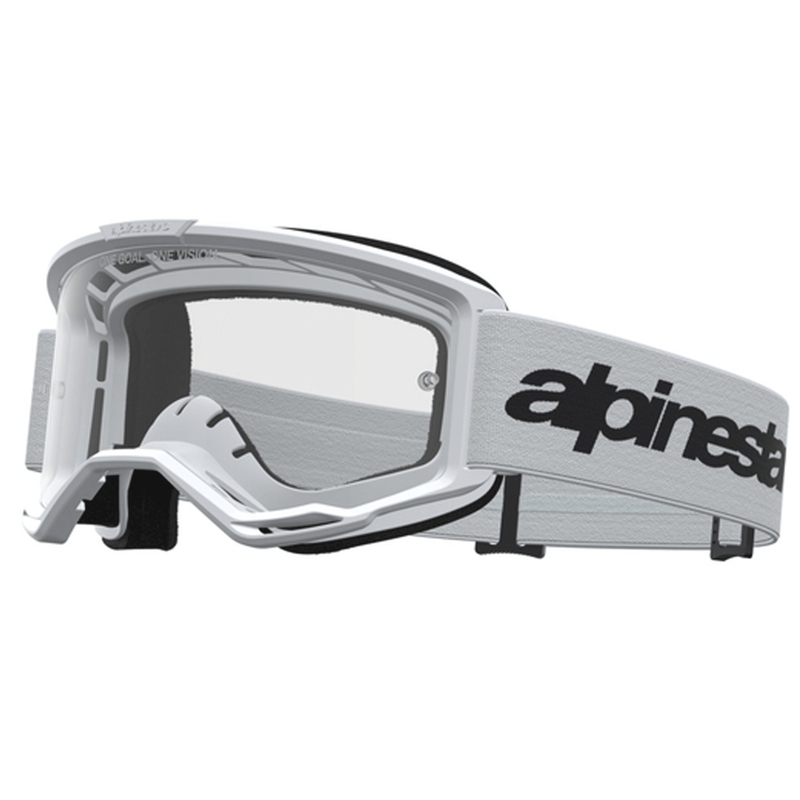 Alpinestars Vision 3 Wordmark motocrossilasit valko-musta kirkkaalla pleksilasilla