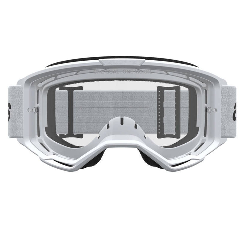 Alpinestars Vision 3 Wordmark motocrossilasit valko-musta kirkkaalla pleksilasilla